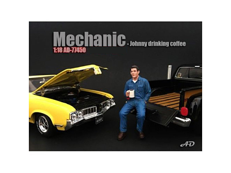 Mechanic Johnny Drinking Coffee Figurine / Figure For 1:18 Models American Dior