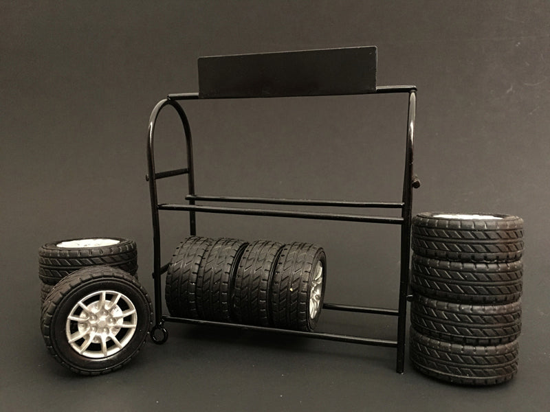 Metal Tire Rack w Rims Tires for 1/24 Scale Models American Diorama