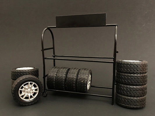 Metal Tire Rack w Rims Tires for 1/24 Scale Models American Diorama