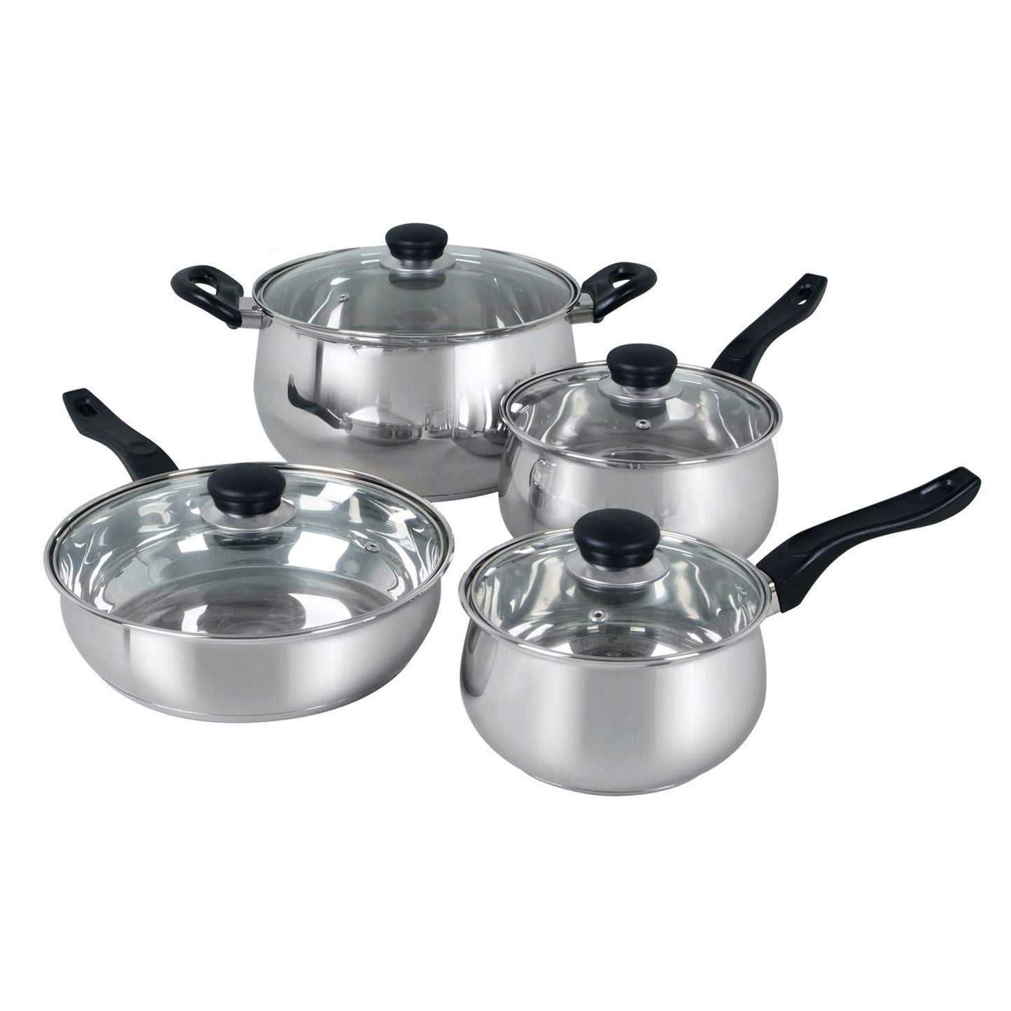 Oster Rametto 8 pc Stainless Steel Kitchen Cookware Set w Glass Lids