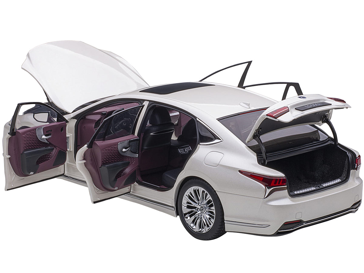 Lexus LS500h Sonic White Metallic w Crimson Black Interior 1/18 Model Car Autoa