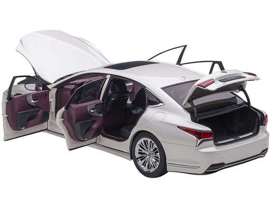 Lexus LS500h Sonic White Metallic w Crimson Black Interior 1/18 Model Car Autoa