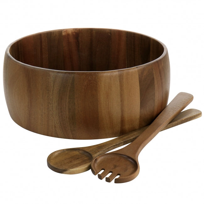 Gibson Elite 3 Piece Acacia Wood Salad Bowl & Spoon Set in Brown