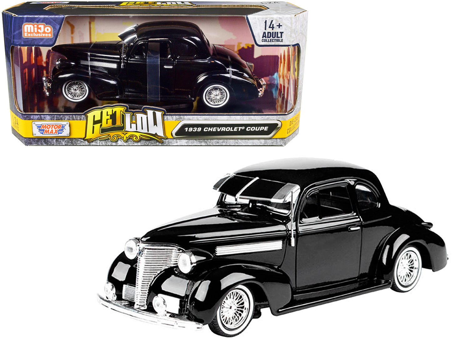 1939 Chevrolet Coupe Lowrider Black Get Low Series 1/24 Diecast Car Motormax