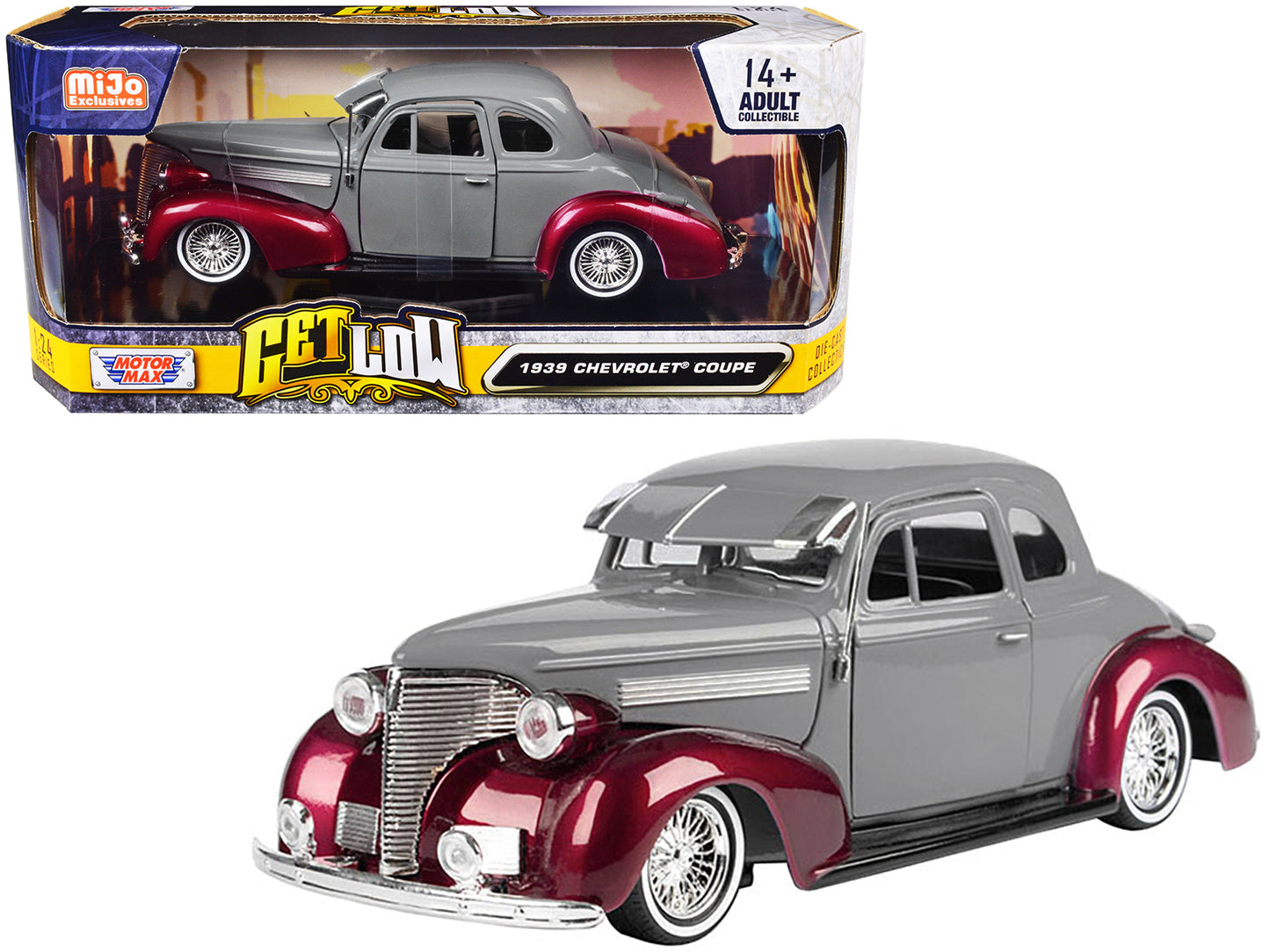 1939 Chevrolet Coupe Lowrider Gray Red Metallic Get Low Series 1/24 Diecast Car