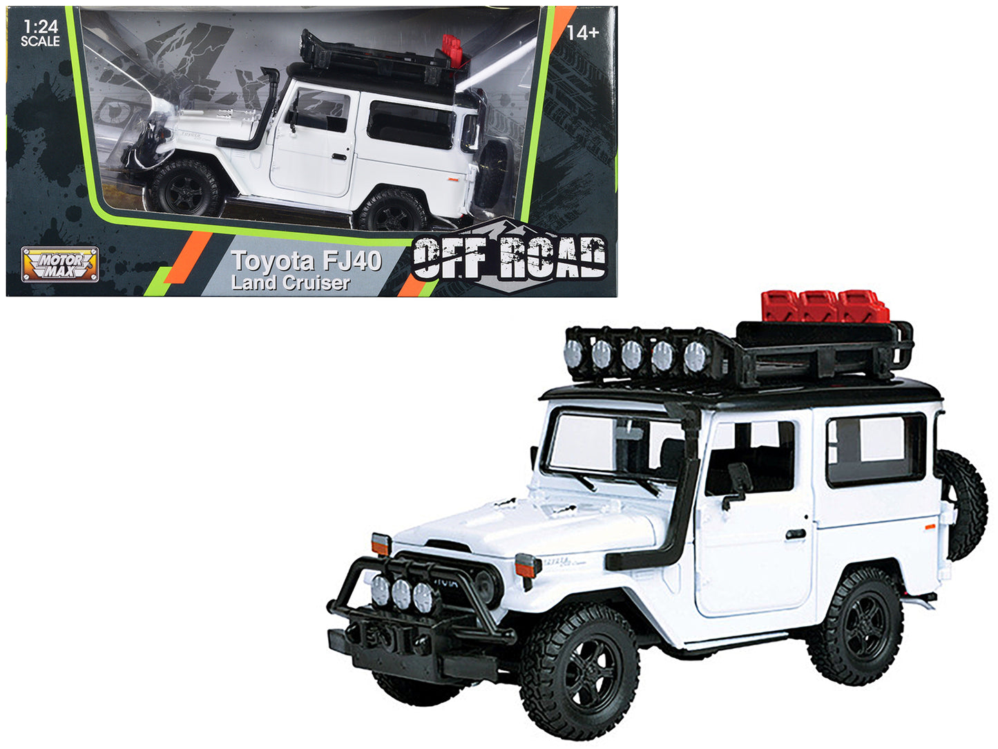 Toyota FJ40 Land Cruiser White 4x4 Overlanders Series 1/24 Diecast Car Motormax