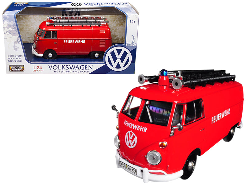 Volkswagen Type 2 T1 Fire Van Feuerwehr Red 1/24 Diecast Car Motormax