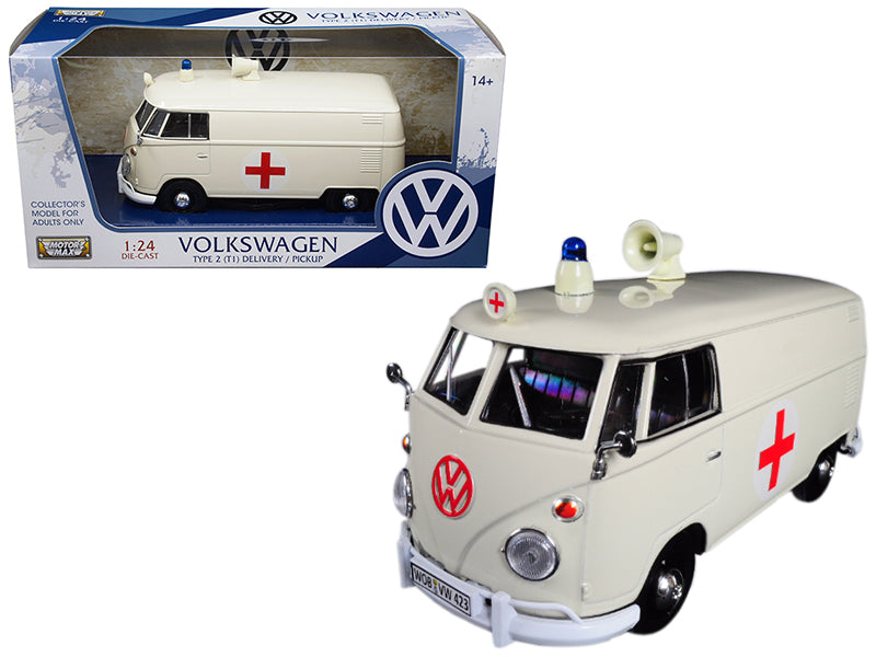 Volkswagen Type 2 T1 Ambulance Cream 1/24 Diecast Model Motormax