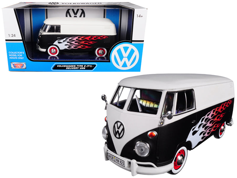 Volkswagen Type 2 T1 Delivery Van w Flames 1/24 Diecast Car Model Motormax