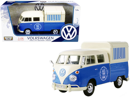 Volkswagen Type 2 T1 Pickup Food Truck Cream Blue 1/24 Diecast Car Motormax