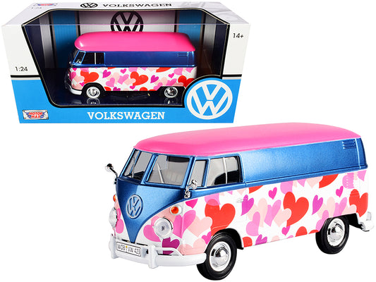 Volkswagen Type 2 T1 Delivery Van Love Pink Blue Metallic 1/24 Diecast Car Moto