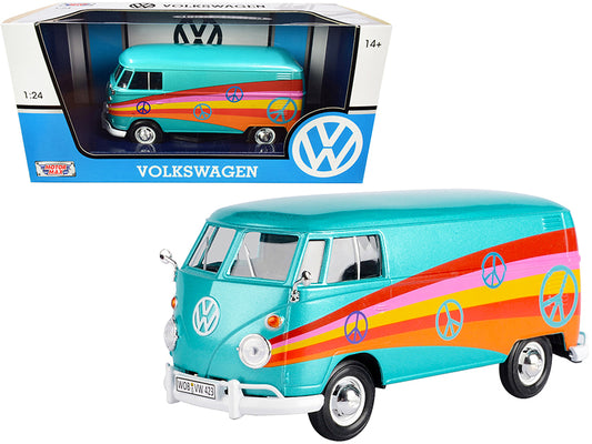 Volkswagen Type 2 T1 Delivery Van Peace Turquoise Metallic 1/24 Diecast Car Mot