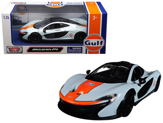 McLaren P1 w Gulf Oil Livery Light Blue w Orange Stripe 1/24 Diecast Car Motorm