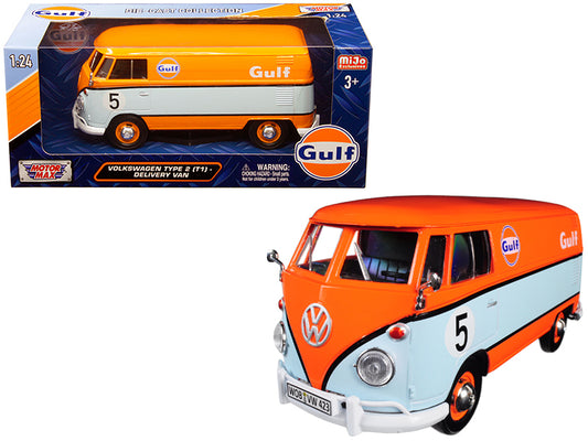 Volkswagen Type 2 T1 Delivery Van #5 Gulf Orange Light Blue 1/24 Diecast Car Mo