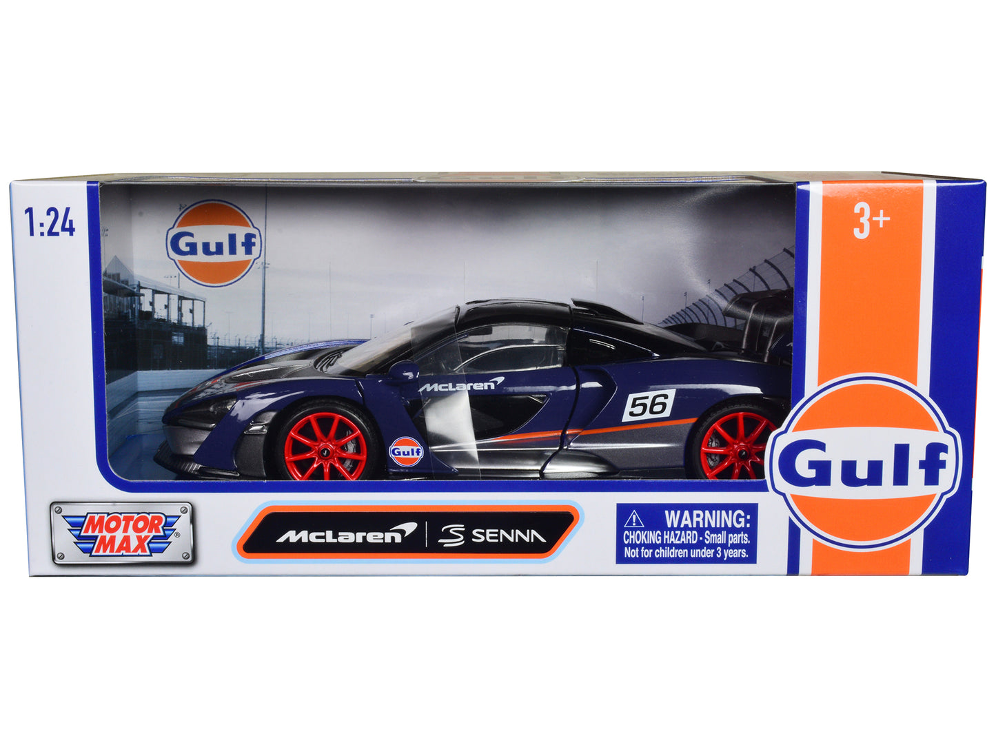 McLaren Senna #56 Dark Blue Silver w Orange Stripes Gulf Oil Gulf Die-Cast Coll