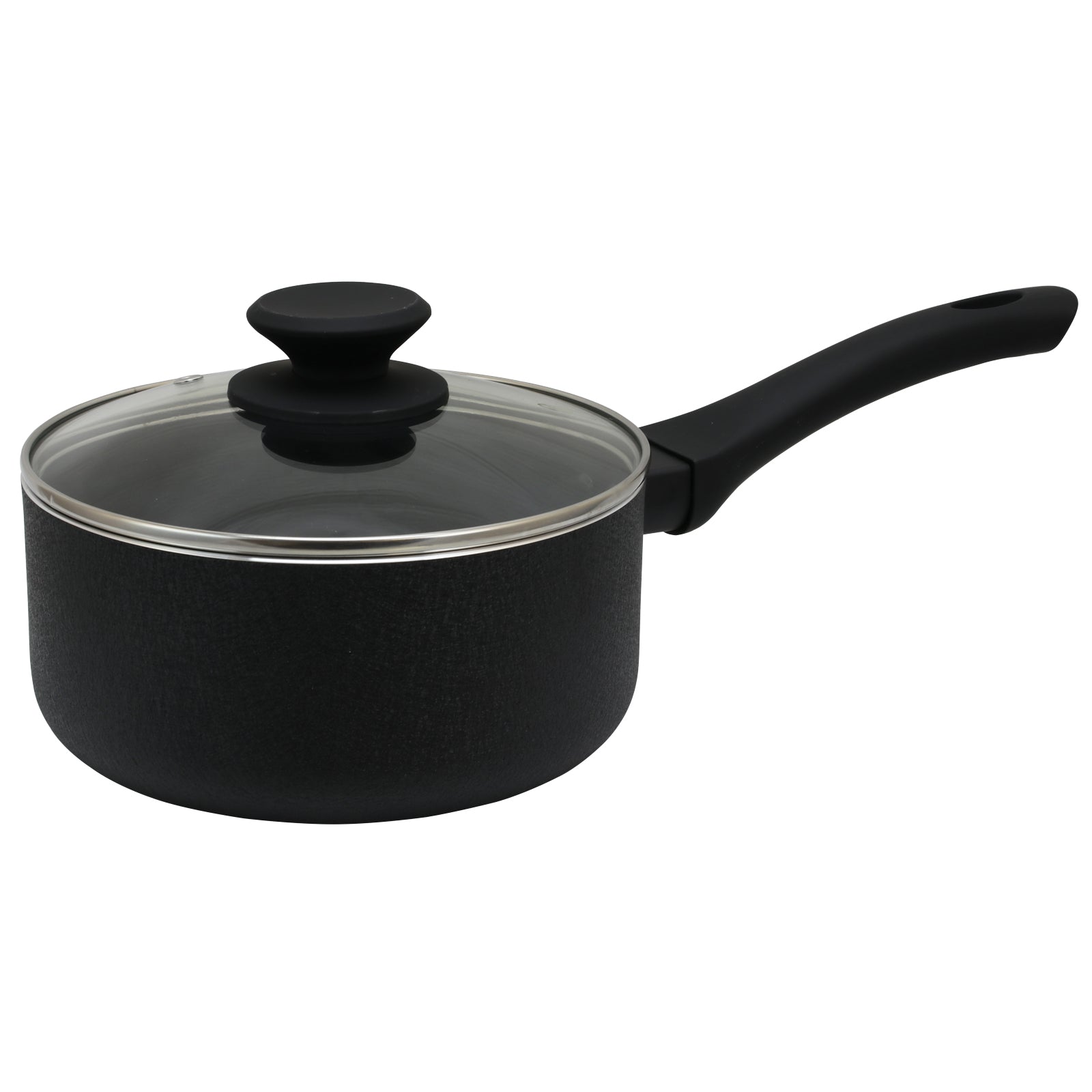 Oster Ashford 2 Quart Aluminum Nonstick Sauce Pan w Tempered Glass Lid in Black
