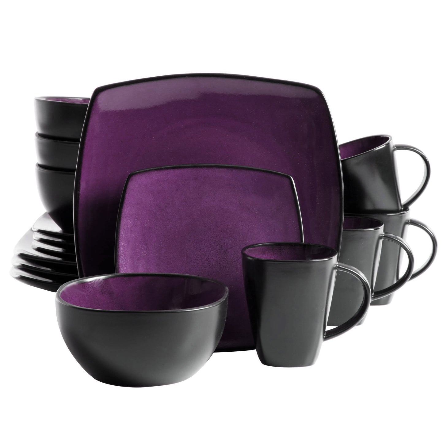 Gibson Soho Lounge Square 16-piece Dinnerware set Purple