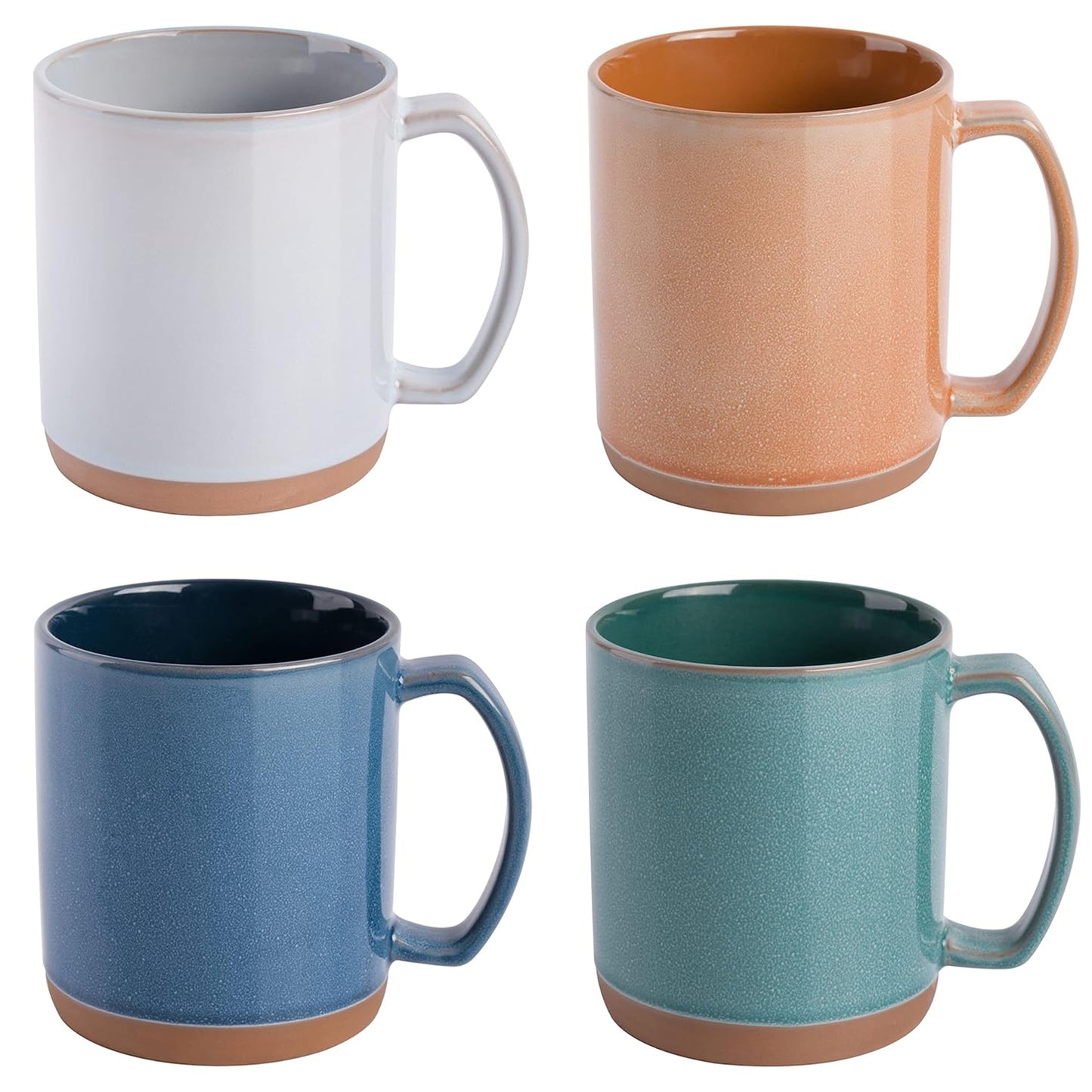 Mr. Coffee Dorsey 4 Piece 17 oz Stoneware Mug Set w Terracotta Base in Assorted