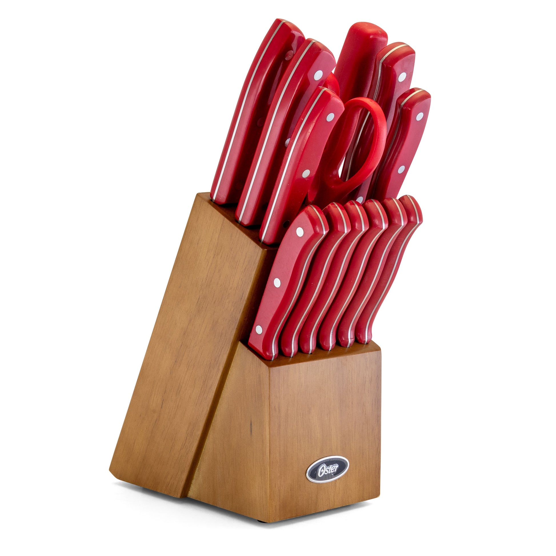 Oster Evansville 14 Piece Stainless Steel Cutlery Set w Red Handles