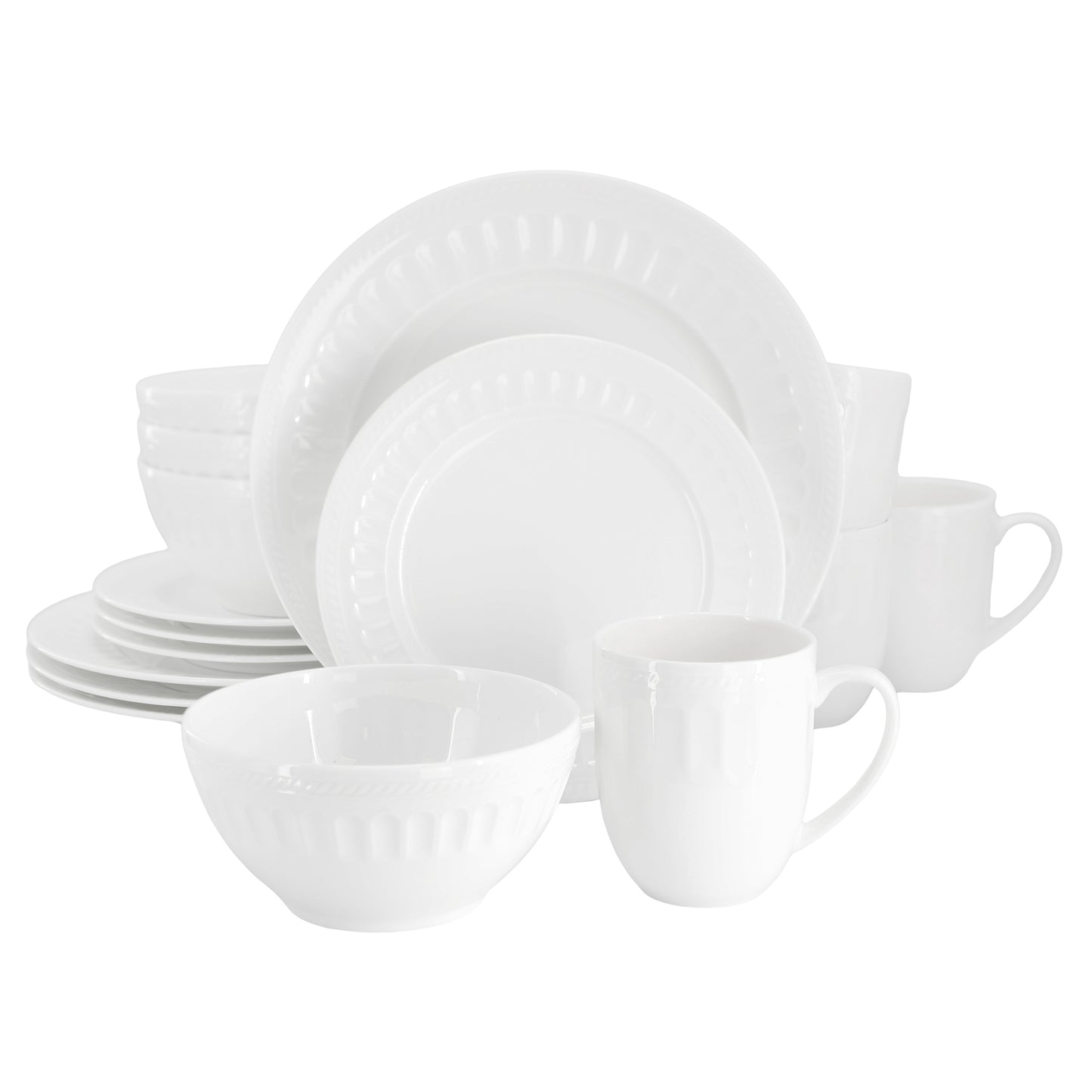 Gibson Elite Cameria 16 Piece Bone China Embossed Dinnerware Set White