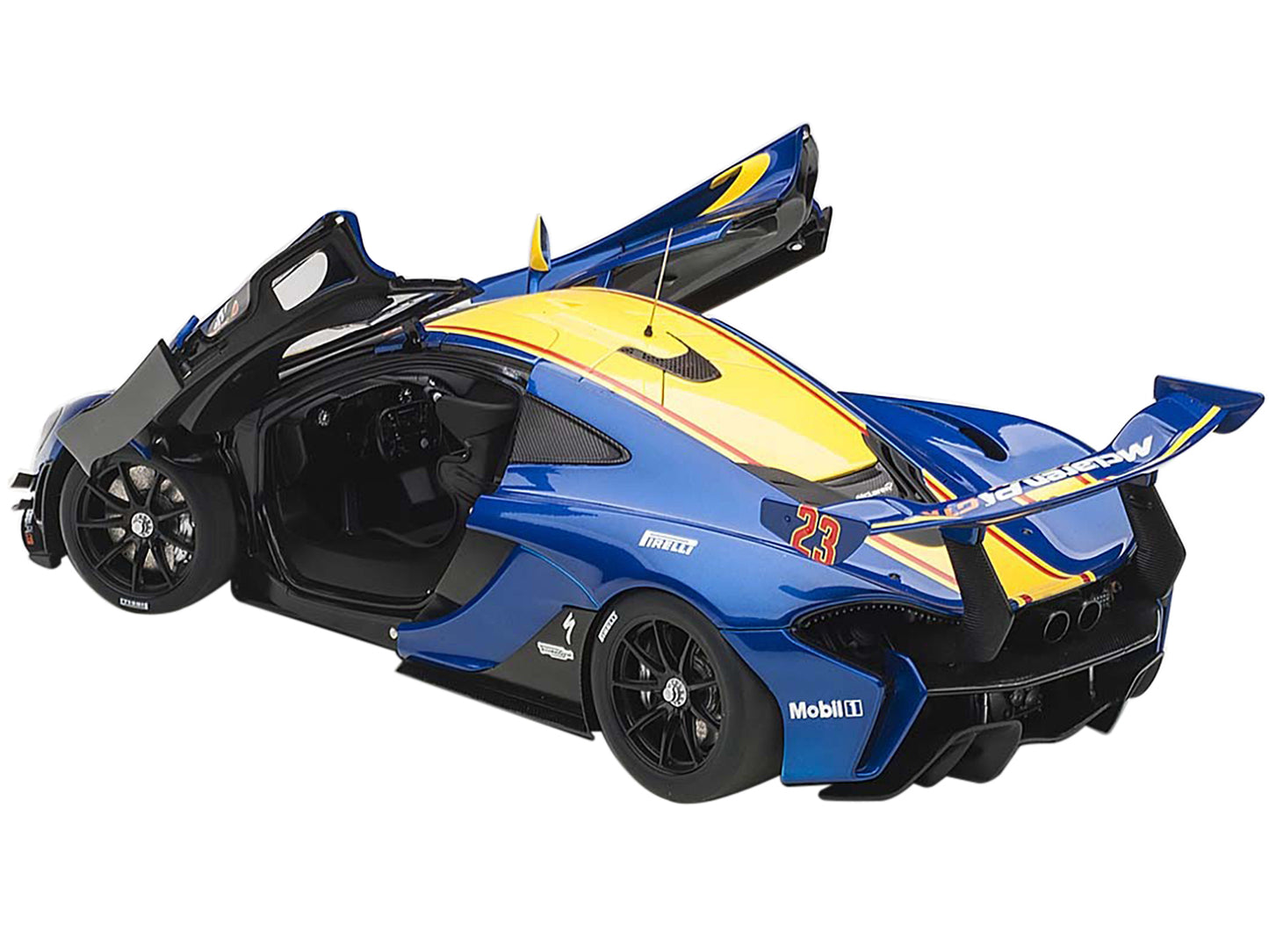 Mclaren P1 GTR #23 Metallic Blue w Yellow Stripe 1/18 Model Car Autoart