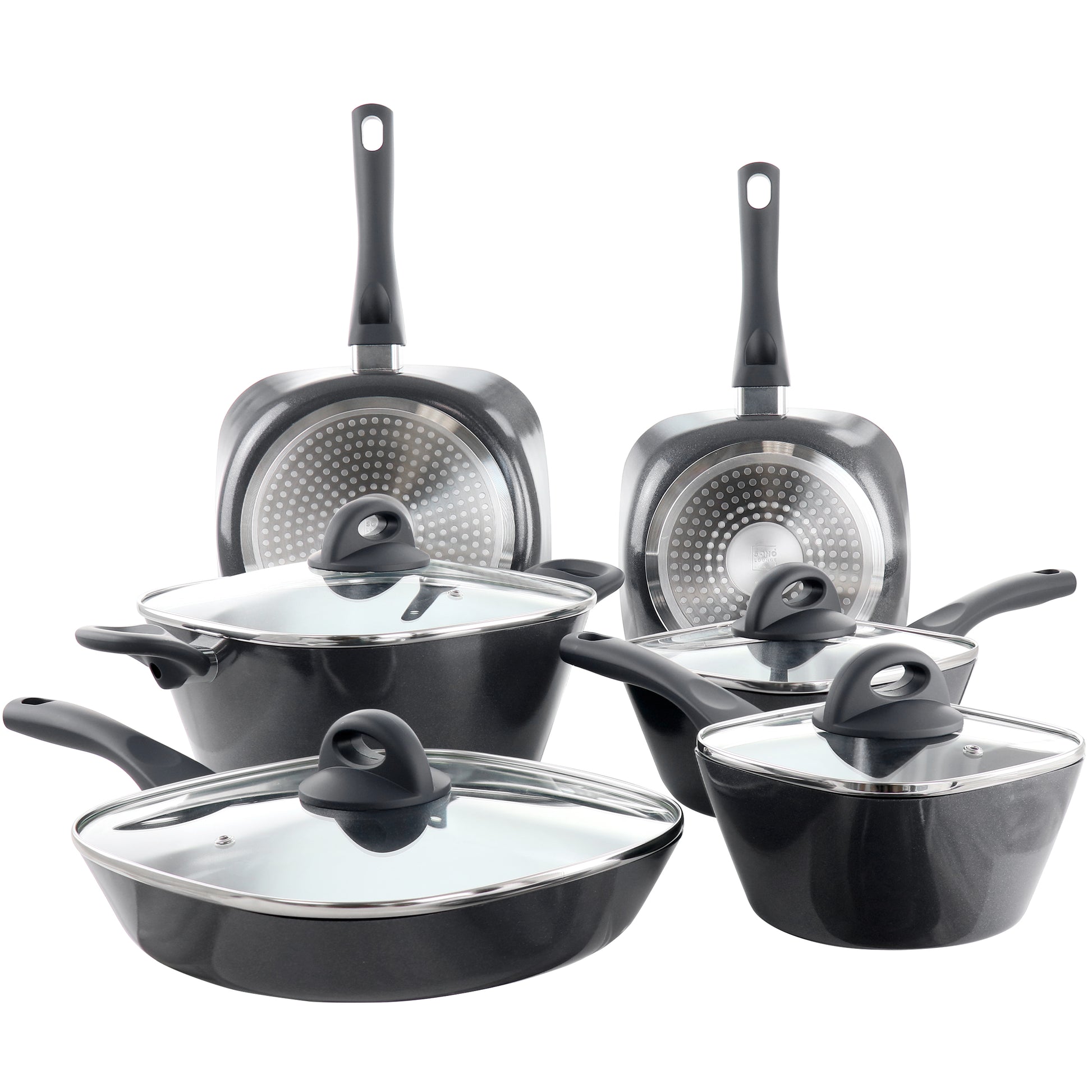 Soho Lounge Diamond 10 Piece Ceramic Nonstick Aluminum Cookware Set Black