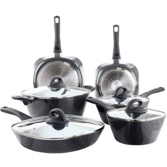 Soho Lounge Diamond 10 Piece Ceramic Nonstick Aluminum Cookware Set Black