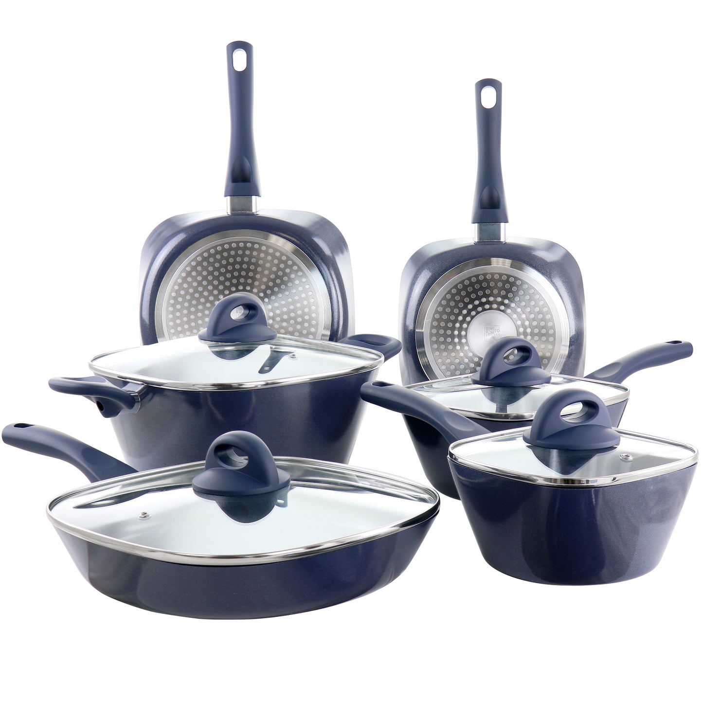 Soho Lounge Diamond 10 Piece Ceramic Nonstick Aluminum Cookware Set Blue