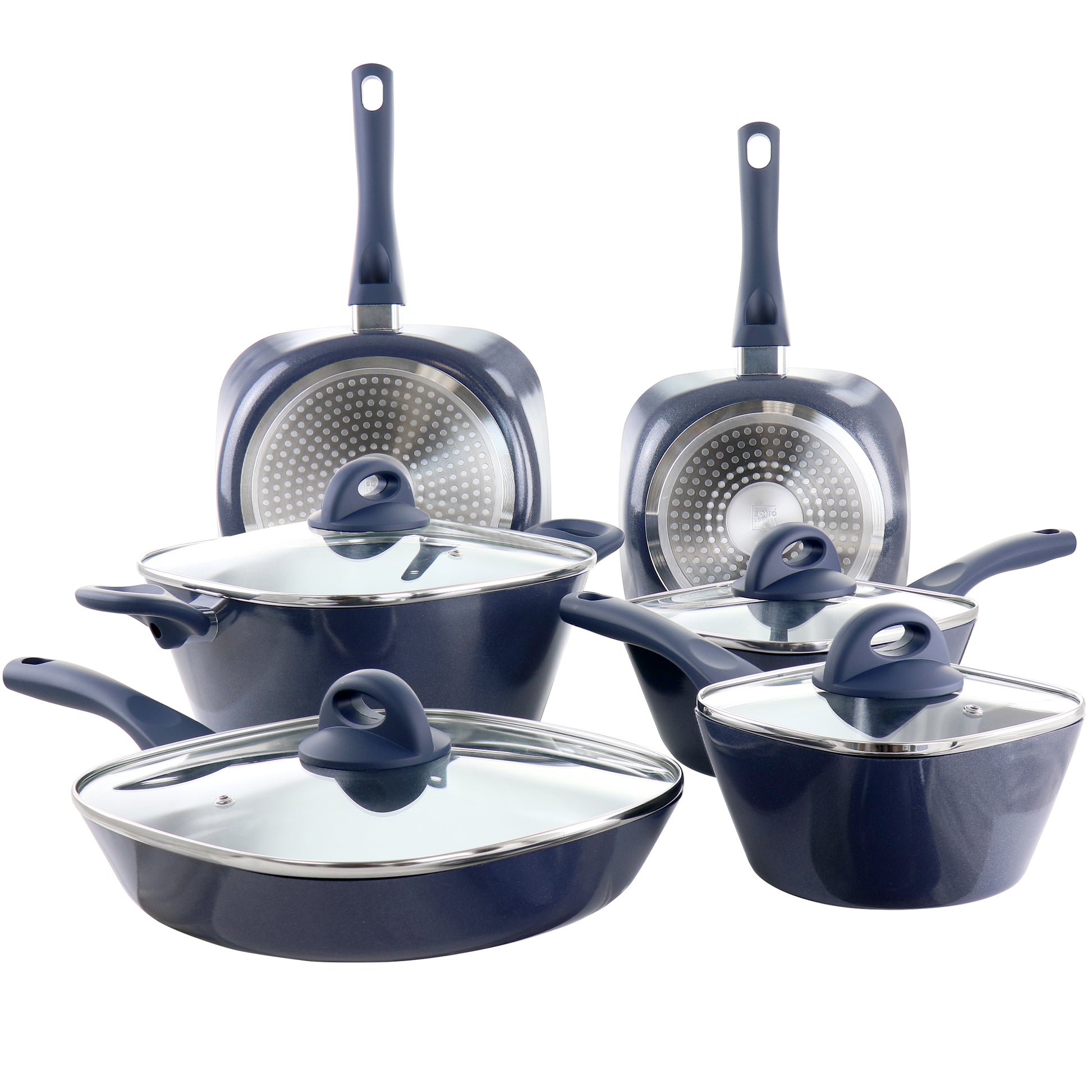 Soho Lounge Diamond 10 Piece Ceramic Nonstick Aluminum Cookware Set Blue