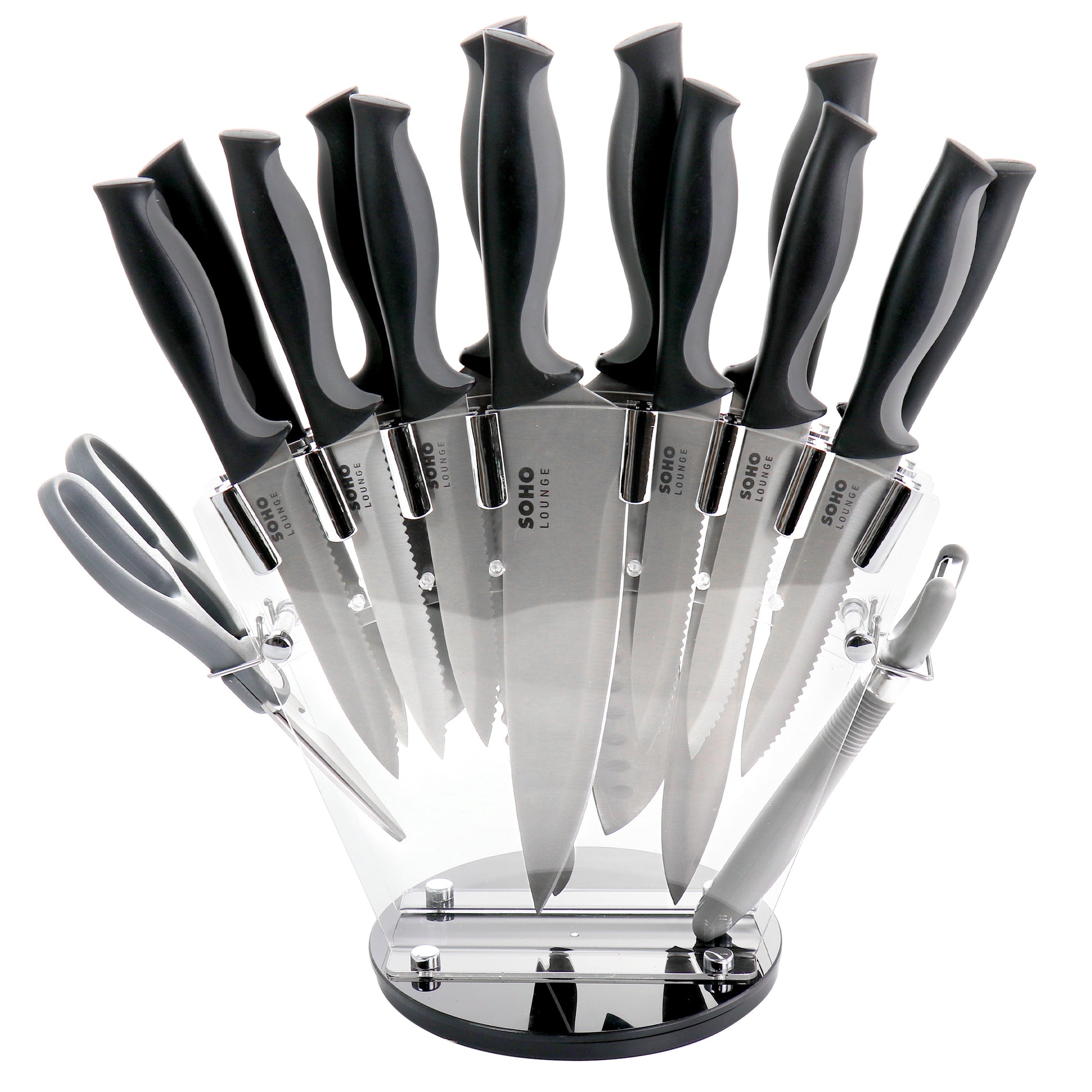 Gibson Soho Lounge 16 Piece Stainless Steel Cutlery Knife Set in Black w Acryli