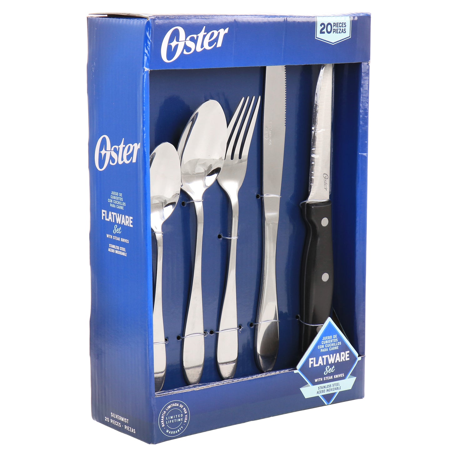 Oster Silvermist 20 Piece Stainless Steel Flatware Set w Steak Knives