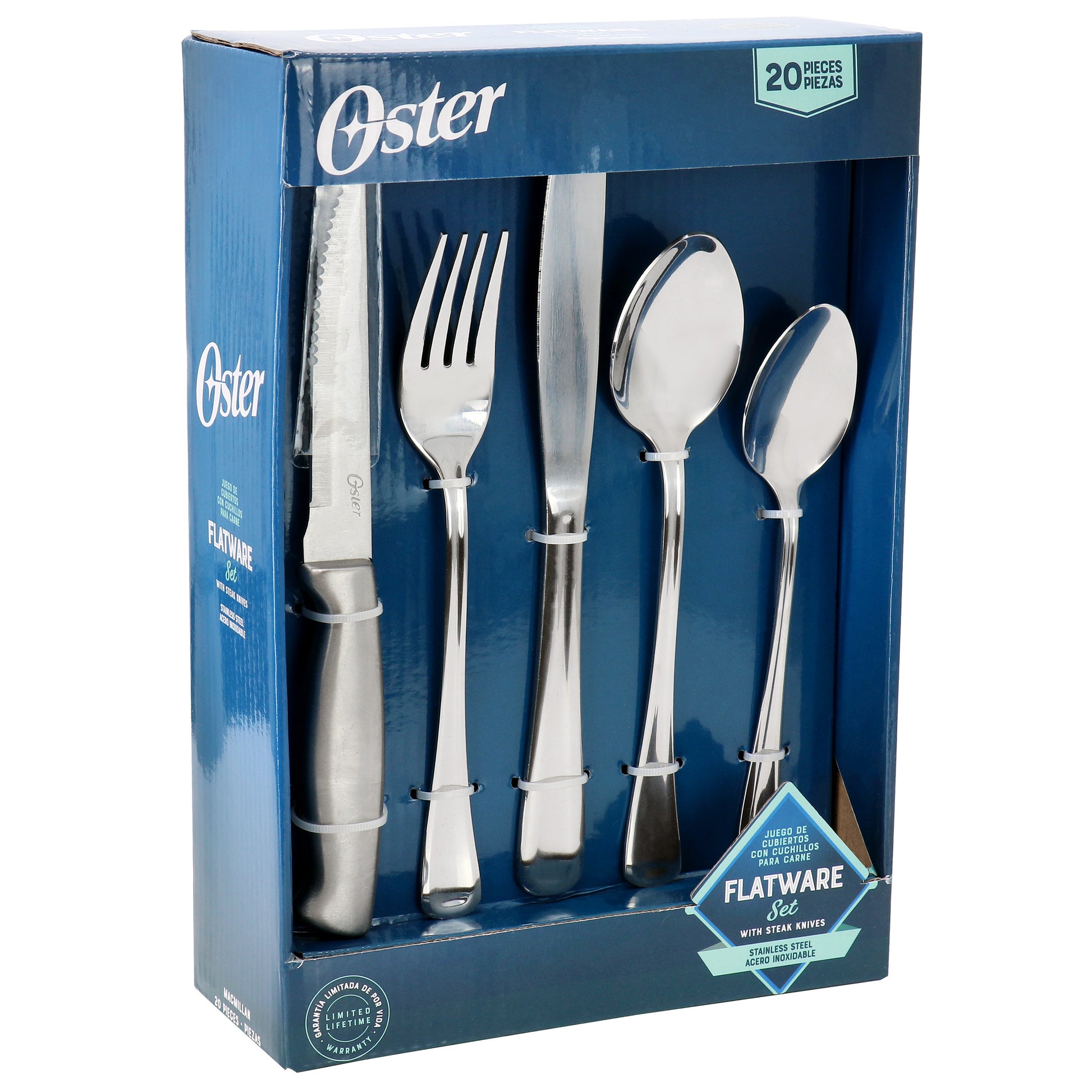 Oster Macmillan 20 Piece Stainless Steel Flatware Set w Steak Knives
