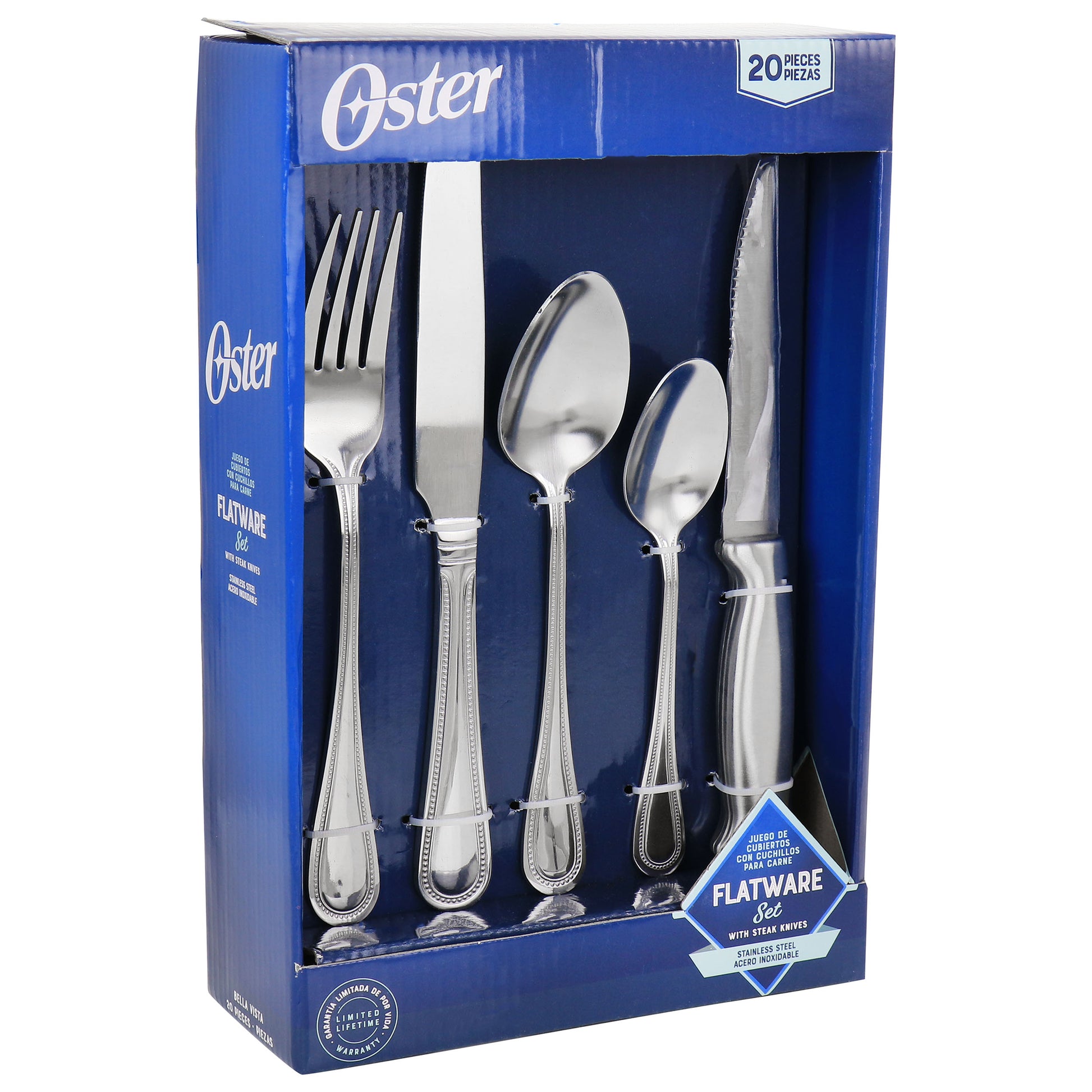 Oster 20 Piece Stainless Steel Flatware & Steak Knife Set