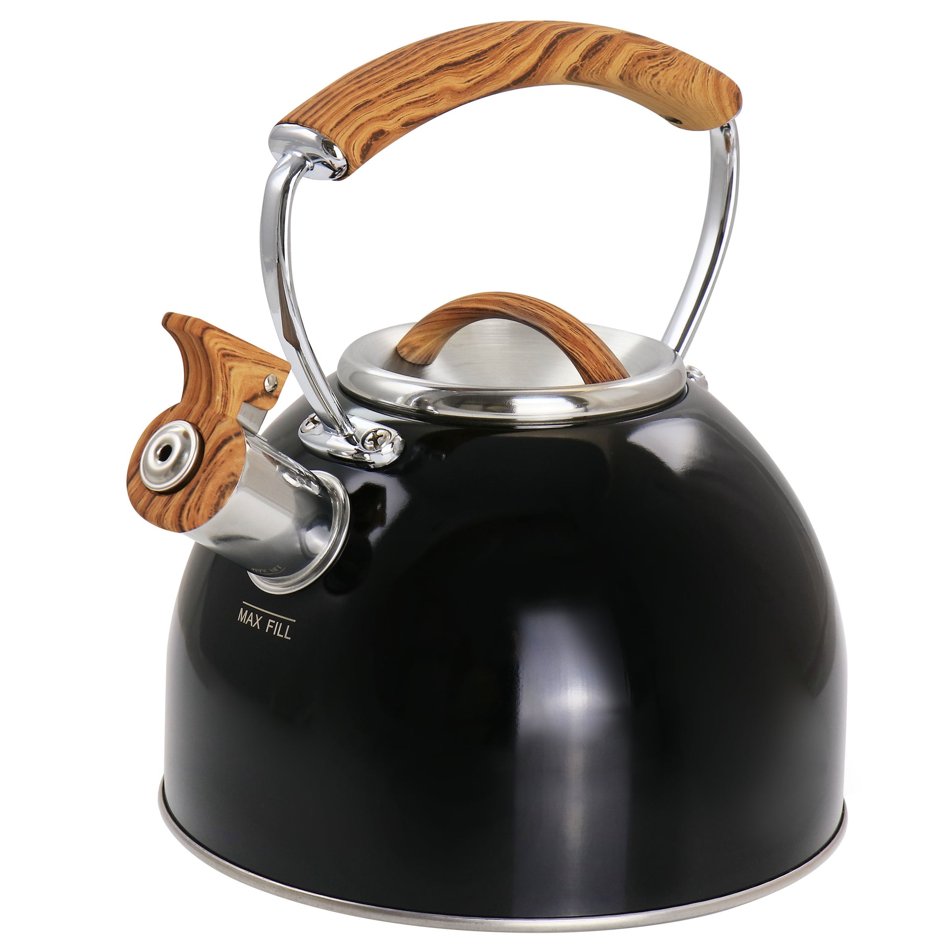 Mr. Coffee 2 Qt Stainless Steel Whistling Tea Kettle w Wood Pattern Handle in B