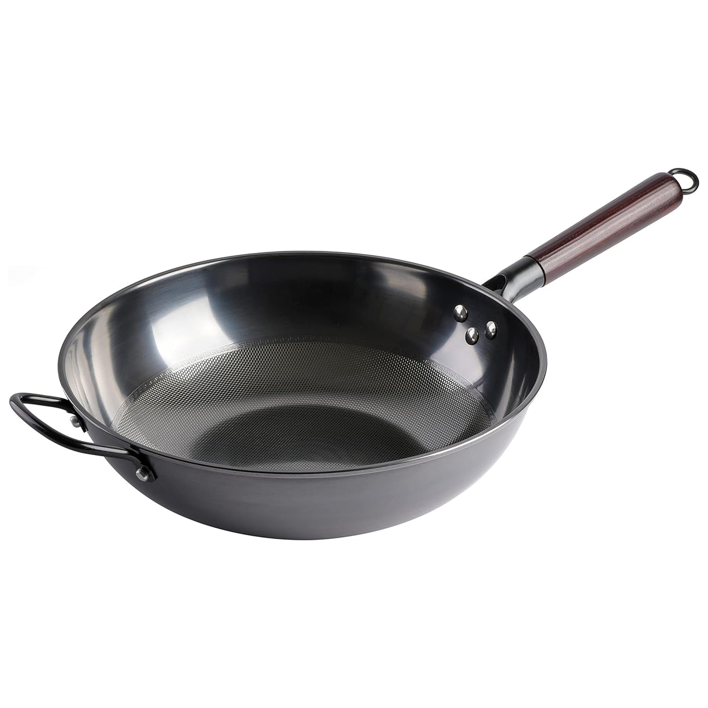 Gibson Home Stargaze 13" Carbon Steel Nonstick Debossed Wok w Wood Handle Black