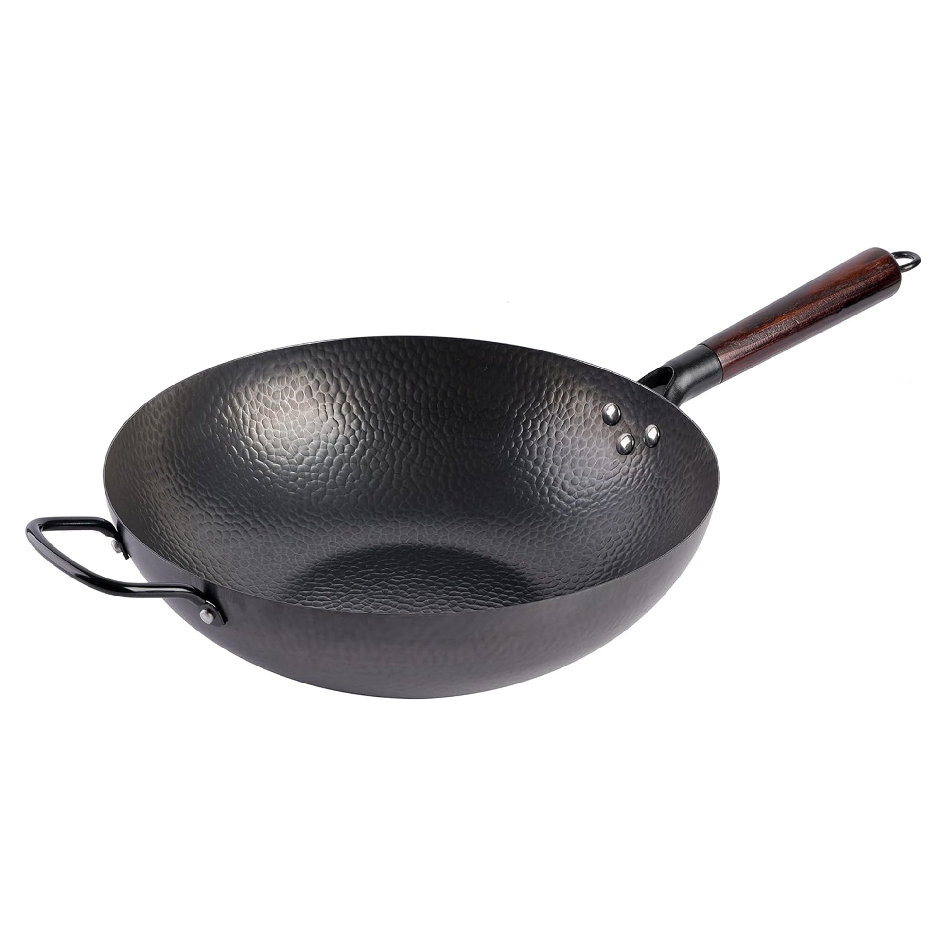 Gibson Home Stargaze 13" Carbon Steel Nonstick Hammered Wok w Wood Handle in Bl
