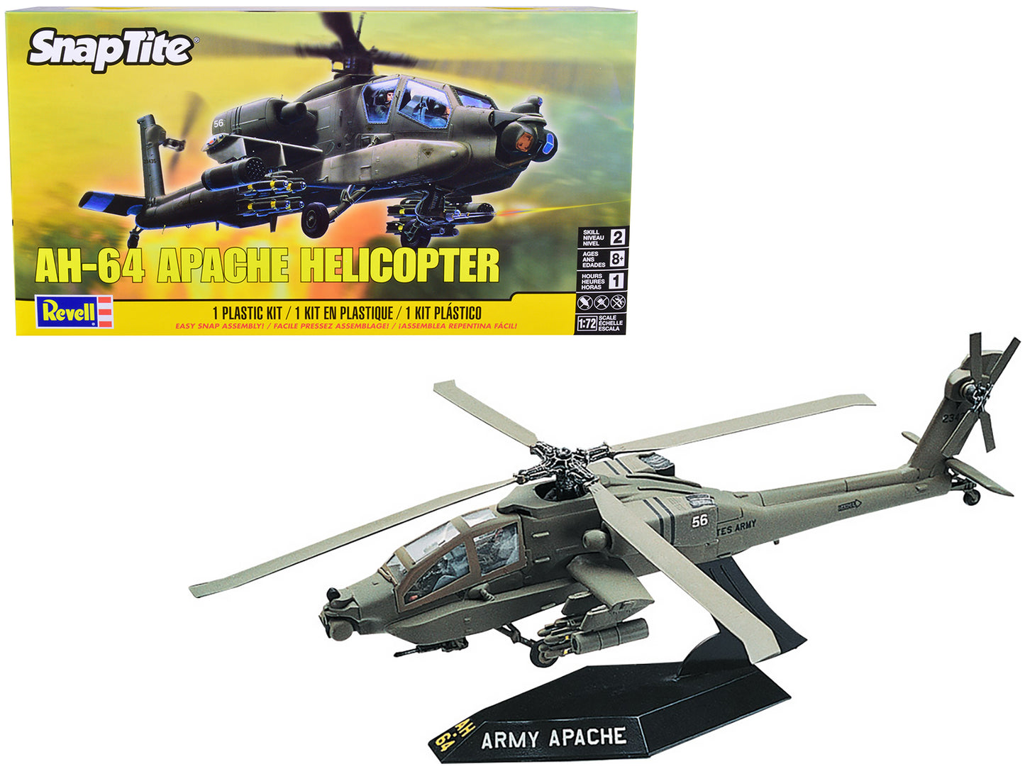 Level 2 Snap Tite Model Kit AH-64 Apache Helicopter 1/72 Scale Model Revell