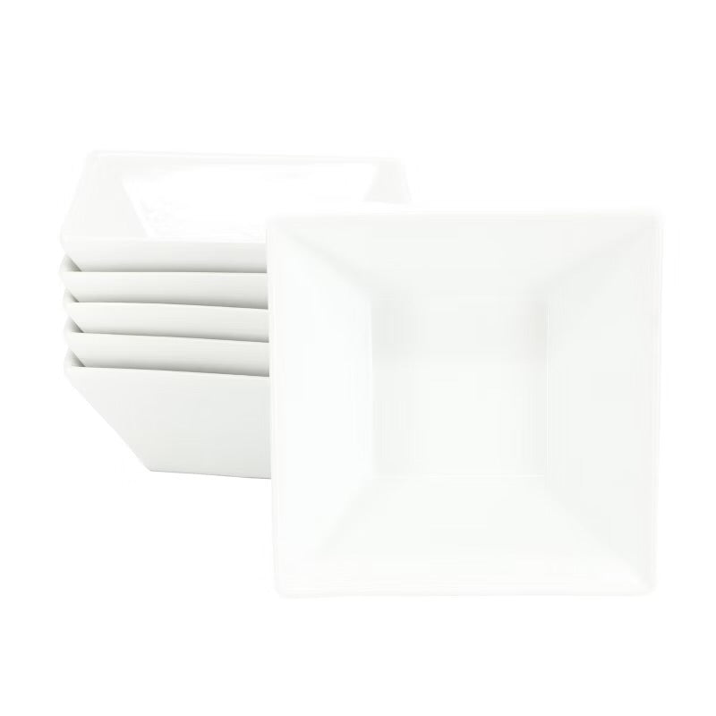 Our Table Simply White 6 Piece 26 oz Fine Ceramic Square Soup Bowl Set in White