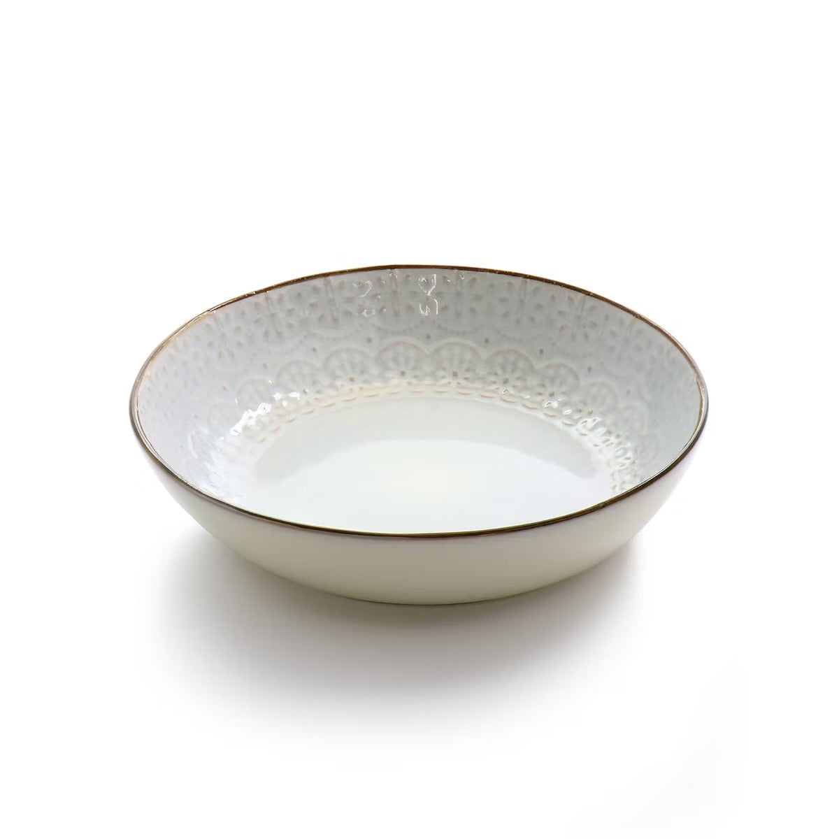 Elama Countess 16 Piece Embossed Double Bowl Stoneware Dinnerware Set Off-White