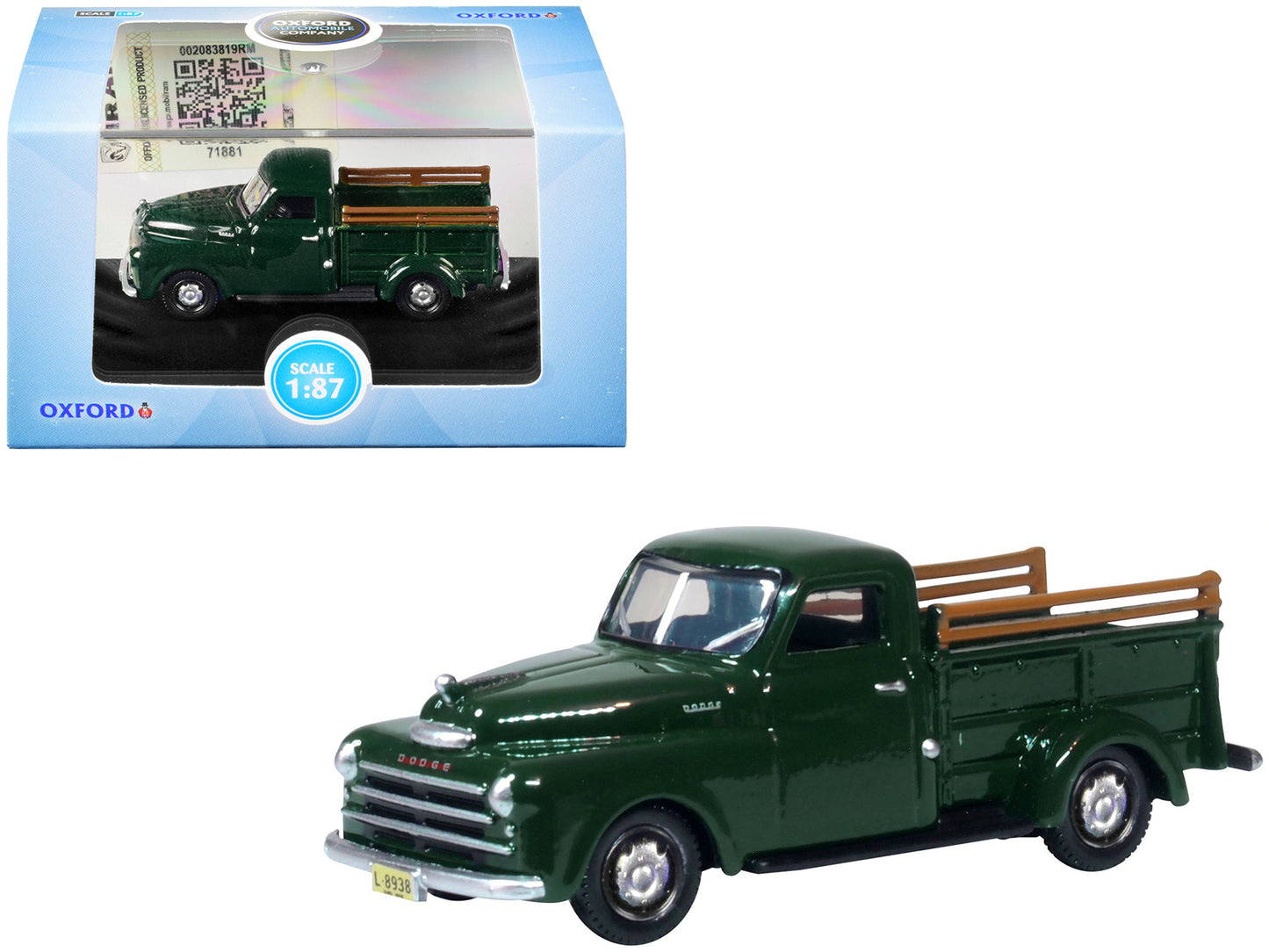 1948 Dodge B-1B Pickup Truck Dark Green 1/87 HO Scale Diecast Model Car Oxford D