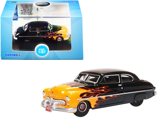 1949 Mercury Coupe Hot Rod Black & Yellow w Flames 1/87 HO Scale Diecast Model C