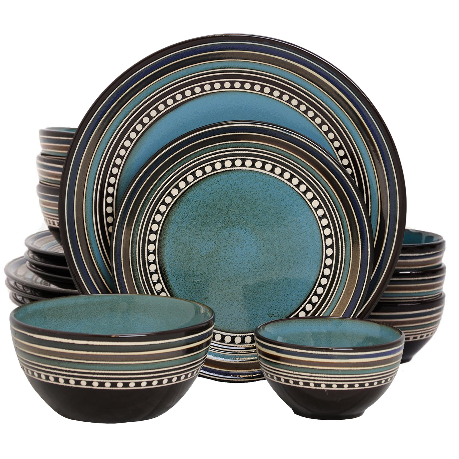 Gibson Elite Cafe Versailles 16 Piece Double Bowl Dinnerware Set in Blue