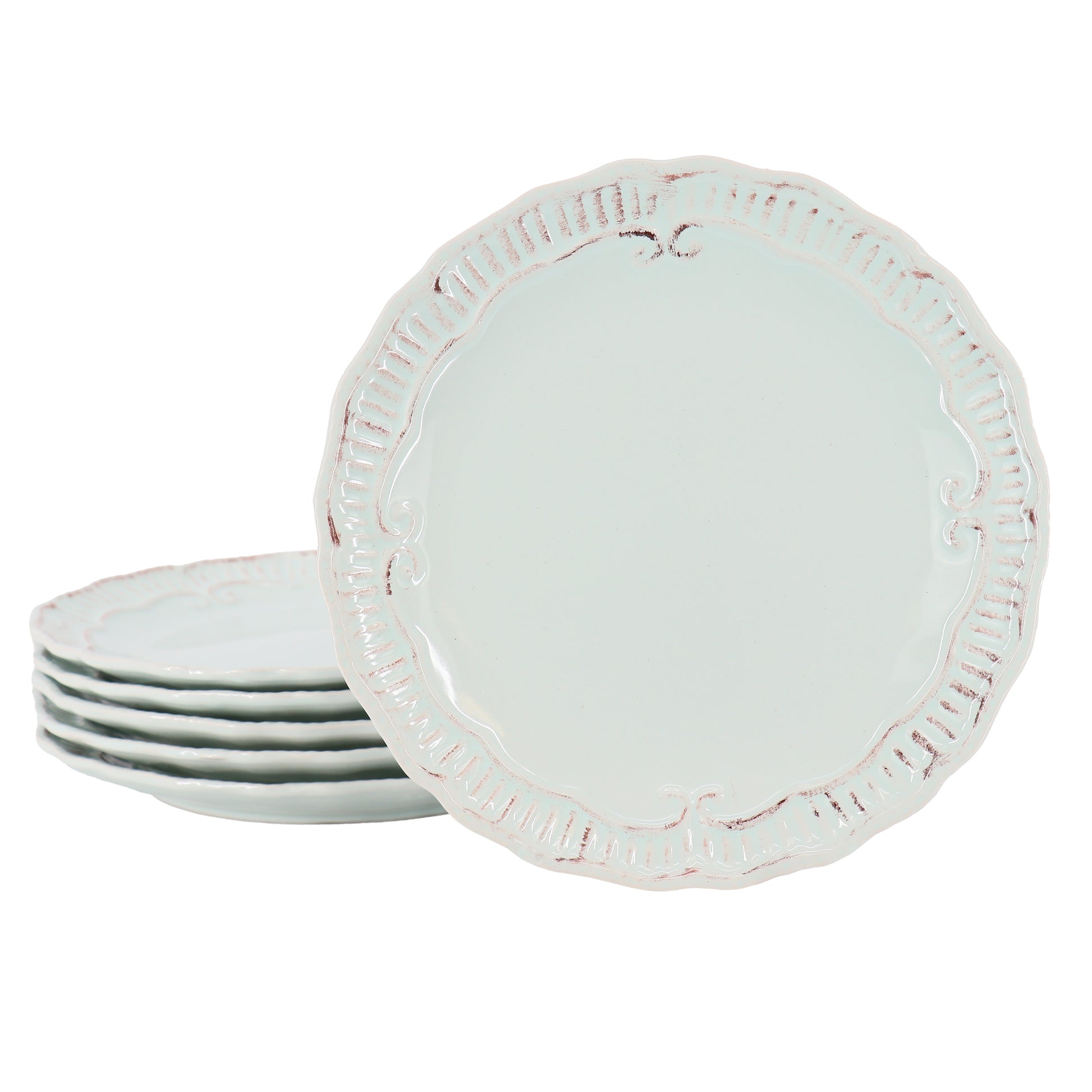 Modern Southern Home Capri 6 Piece 9" Stoneware Embossed Dessert Plate Set Egg B