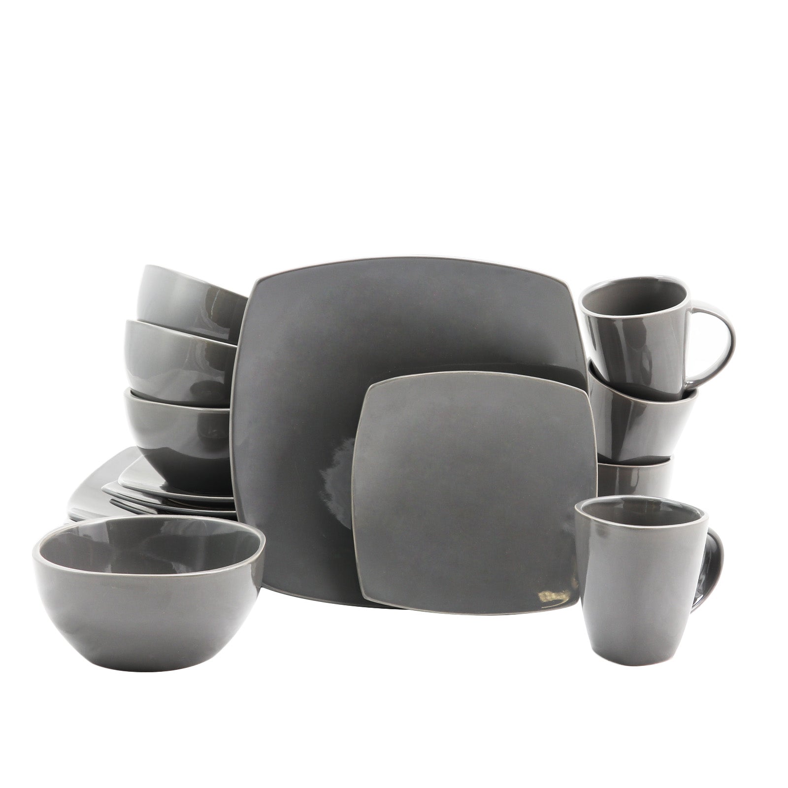 Gibson Home Soho Lounge Square Dinnerware Set in Gray Set of 16 Piece