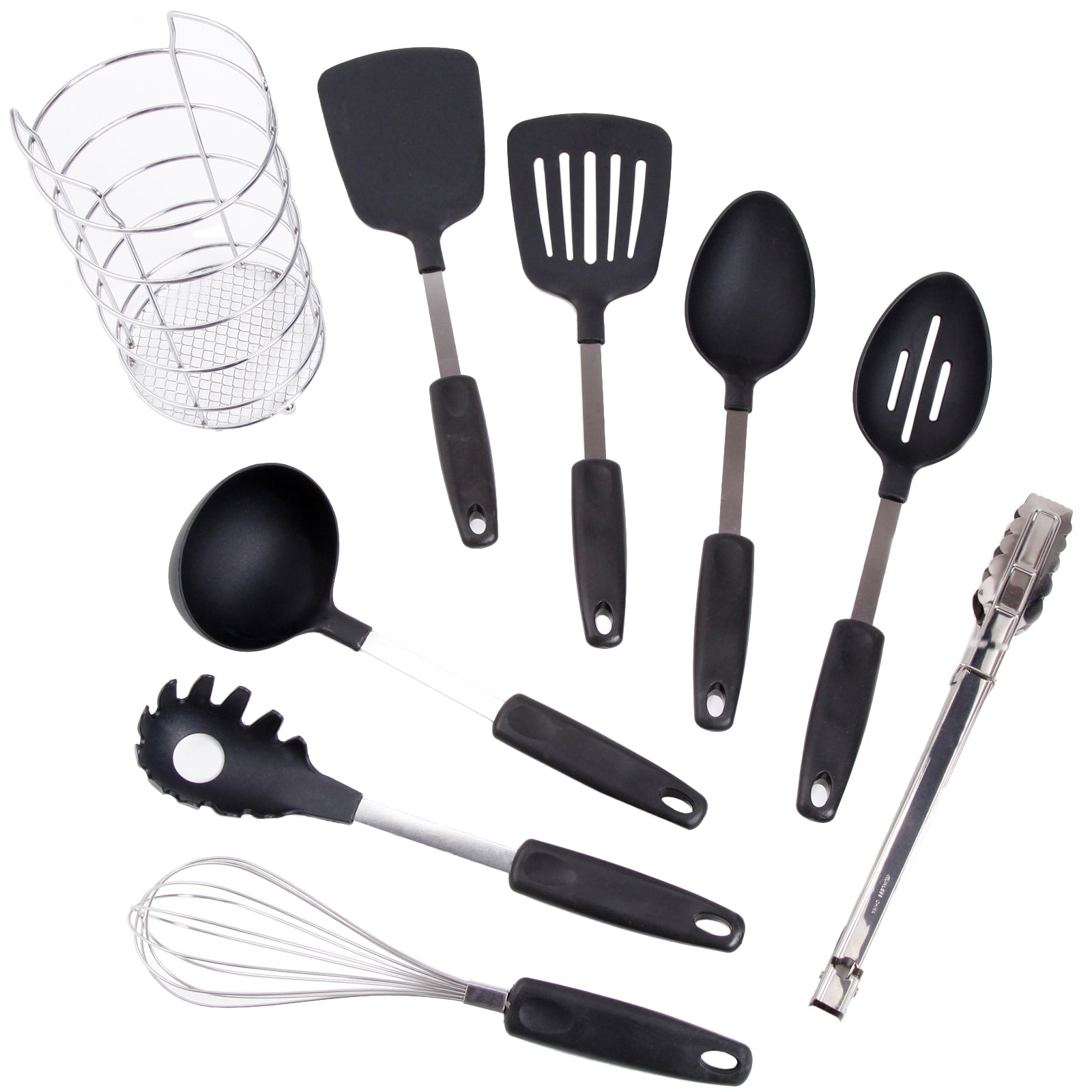 Gibson Chef's Better Basics 9-Piece Utensil Set w Round Shape Wire Caddy
