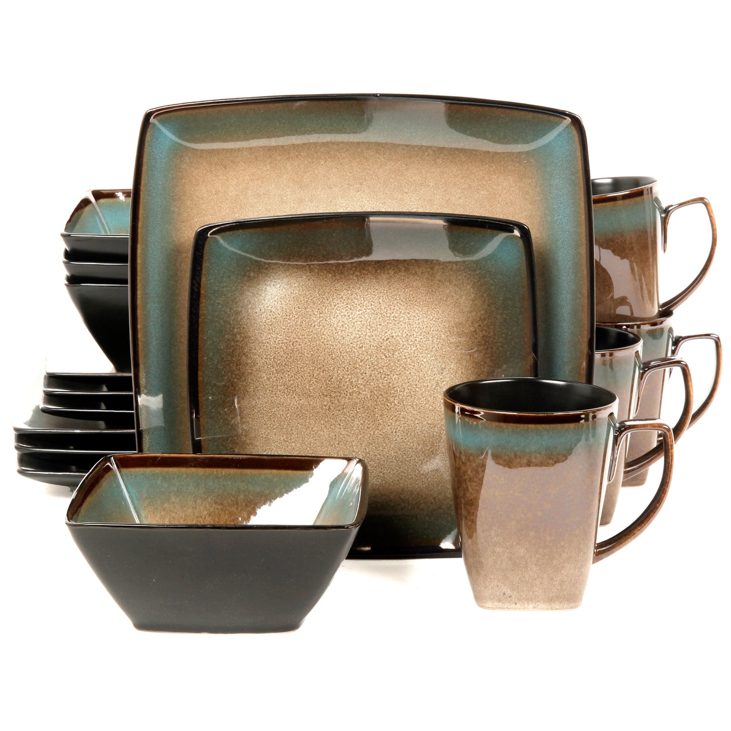 Gibson Elite Tequesta 16 pc Square Dinnerware Set Taupe