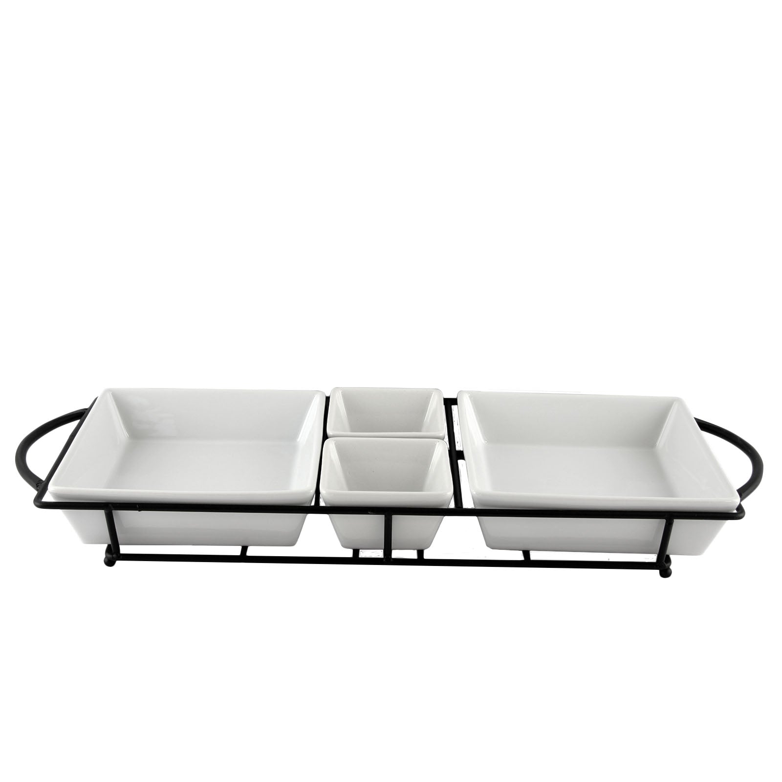 Gibson Gracious Dining 5 Piece Serving Set w Metal Rack in White Porcelain