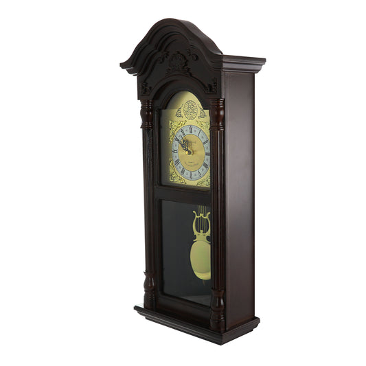 Bedford 25.5" Wall Clock Antique Mahogany Cherry Oak Wood Finish Pendulum Chimes