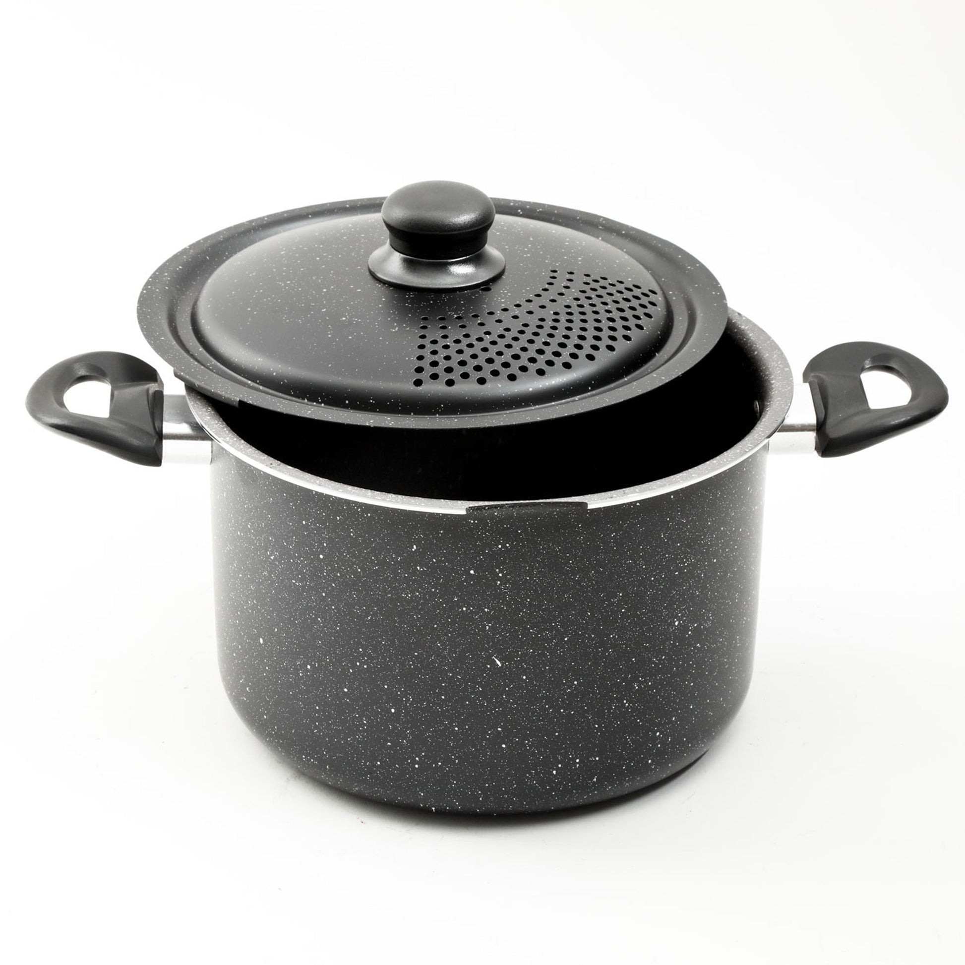 Gibson Granita 6 Qt Aluminum Pasta Pot w Strainer Lid in Black Speckle