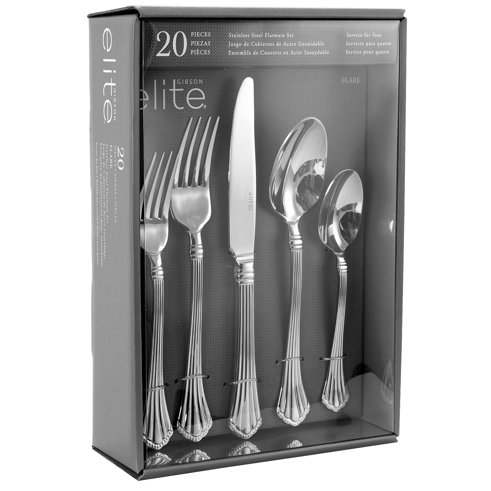 Gibson Elite Flare 20 Piece Stainless Steel Flatware Tableware Utensil Set w Se